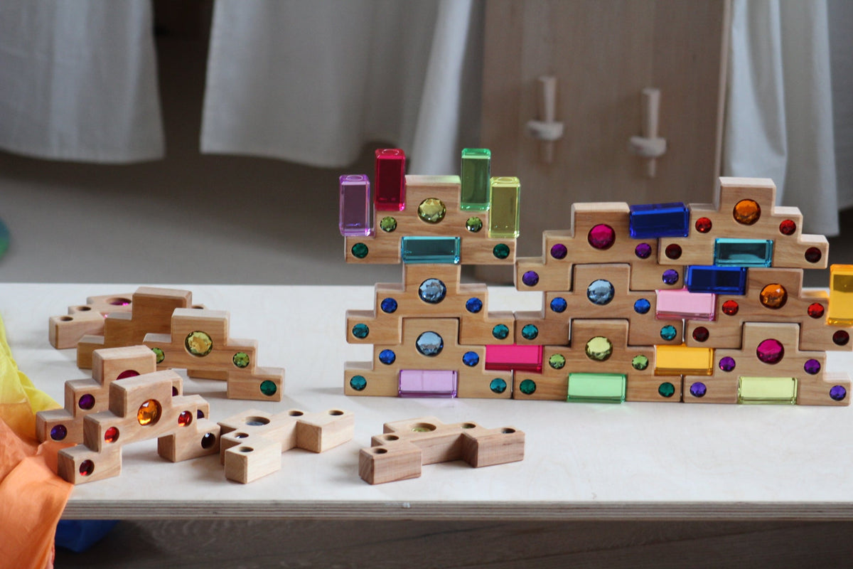 Bauspiel Staircase with Colourful Luminous Blocks – 32-Piece Set - vendor-unknown - Honeybee Toys