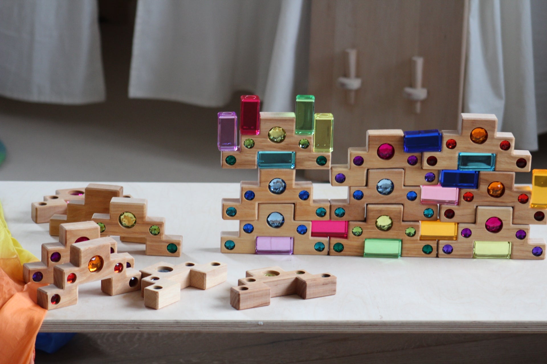 Bauspiel Staircase with Colourful Luminous Blocks – 32-Piece Set - vendor-unknown - Honeybee Toys