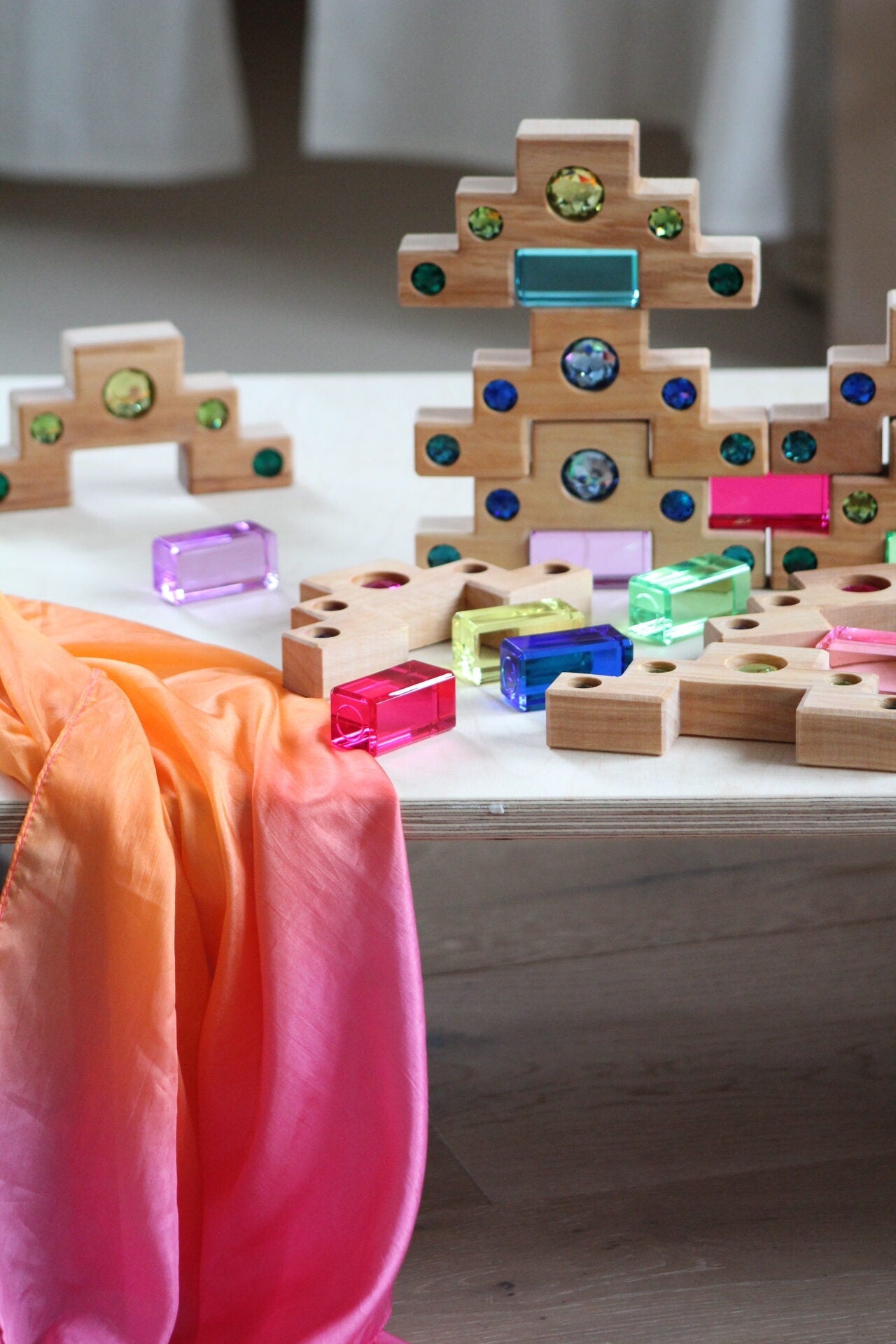 Bauspiel Staircase with Colourful Luminous Blocks – 32-Piece Set - vendor-unknown - Honeybee Toys