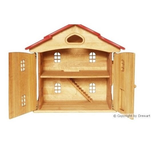 Drewart Doll House with Doors, Red Roof