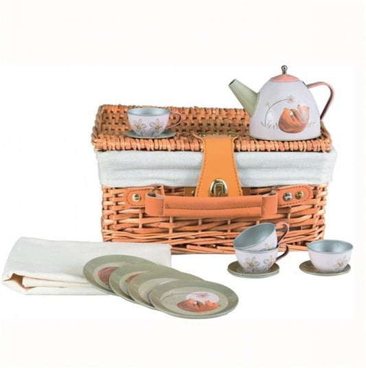 Egmont Tin Tea Set Forest in Wicker Basket - vendor-unknown - Honeybee Toys