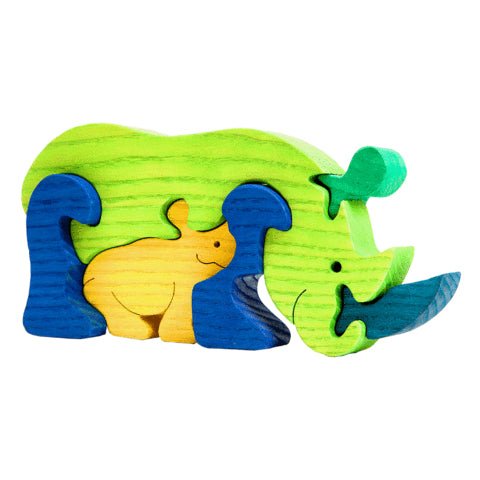 Fauna Puzzle Rhinoceros Green - vendor-unknown - Honeybee Toys