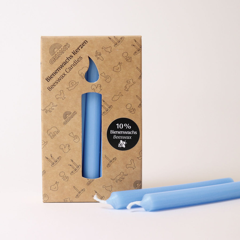 Grimm's Light Blue 10% Beeswax Candles pack of 12 - vendor-unknown - Honeybee Toys