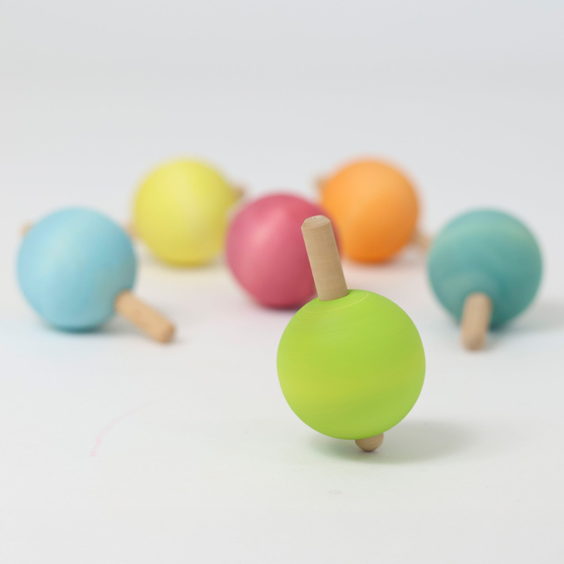 Grimms Set 6 Pastel Spinning Tops - vendor-unknown - Honeybee Toys
