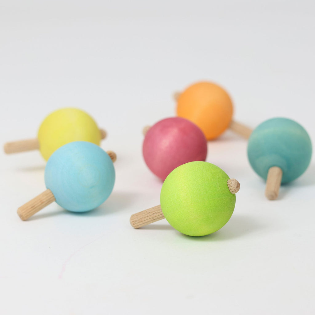Grimms Set 6 Pastel Spinning Tops - vendor-unknown - Honeybee Toys