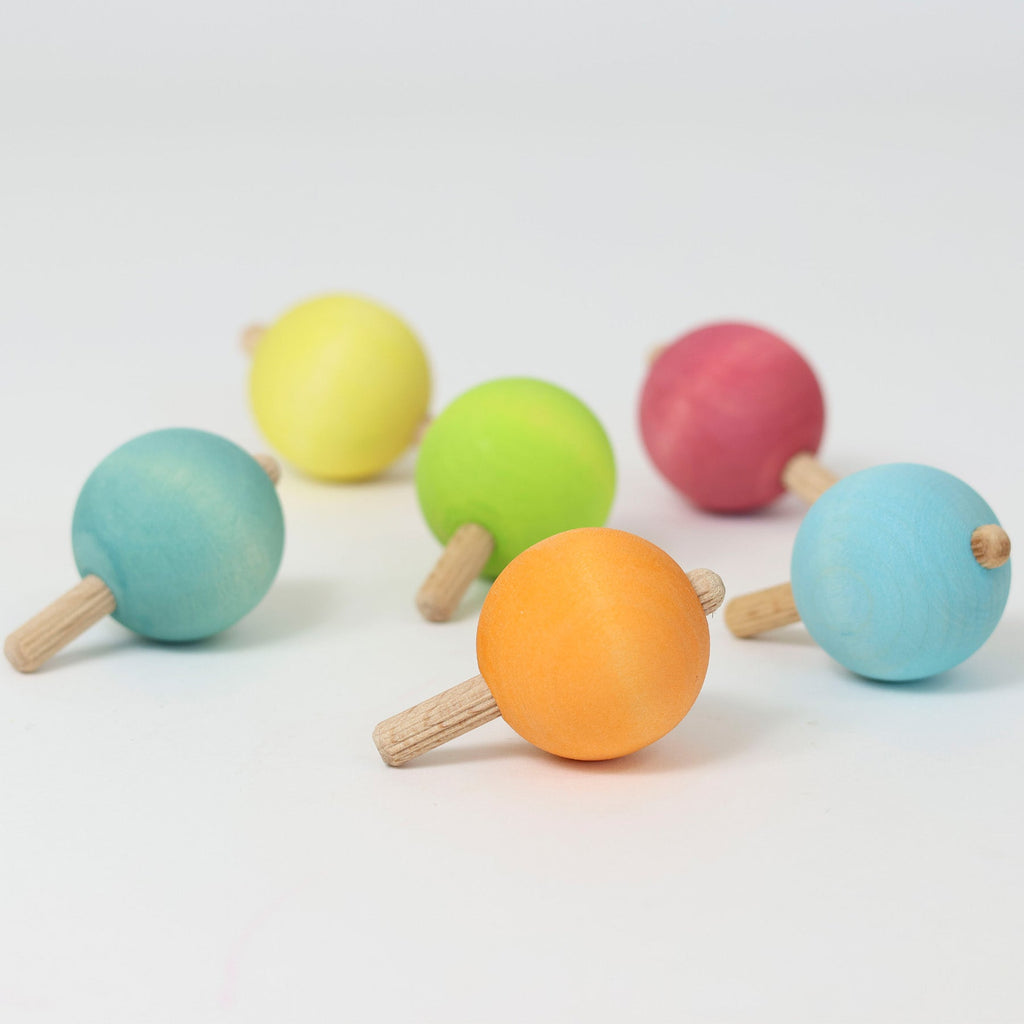 Grimms Set 6 Pastel Spinning Tops - vendor-unknown - Honeybee Toys