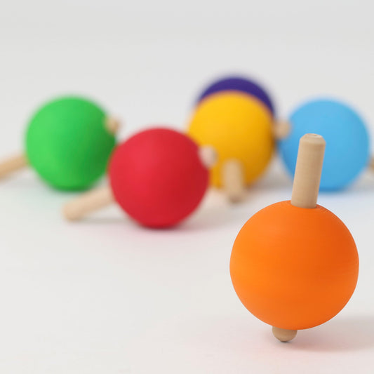 Grimms Set of 6 Rainbow Spinning Tops - vendor-unknown - Honeybee Toys
