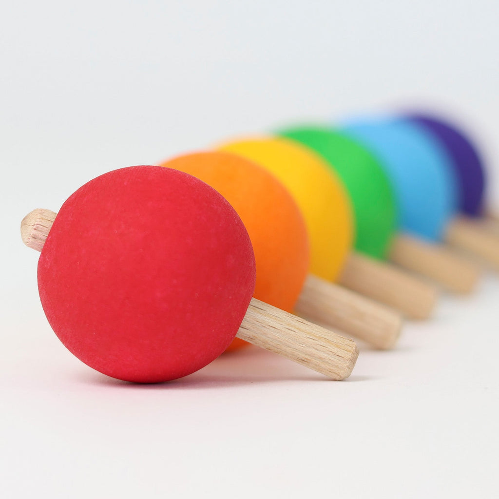 Grimms Set of 6 Rainbow Spinning Tops - vendor-unknown - Honeybee Toys