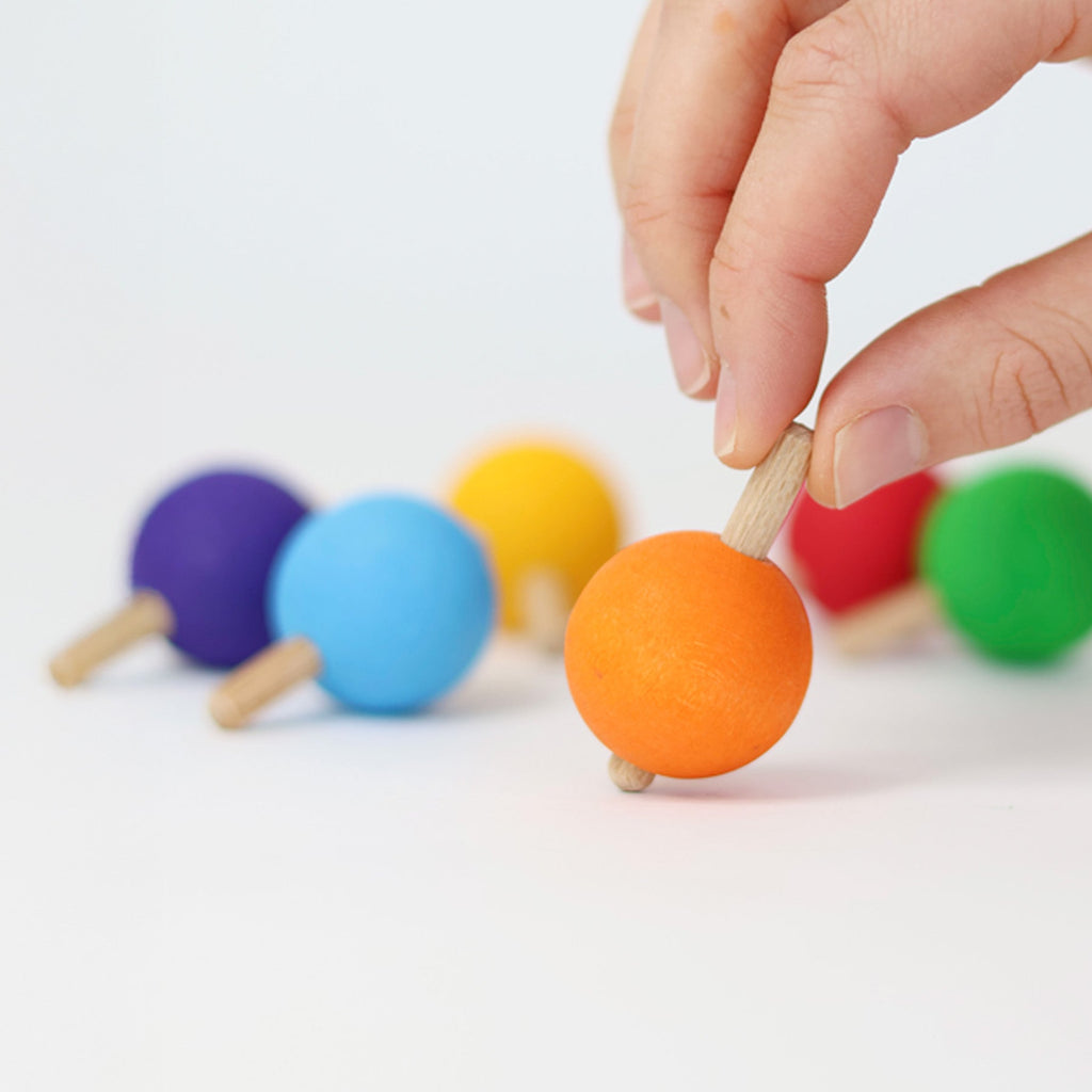 Grimms Set of 6 Rainbow Spinning Tops - vendor-unknown - Honeybee Toys