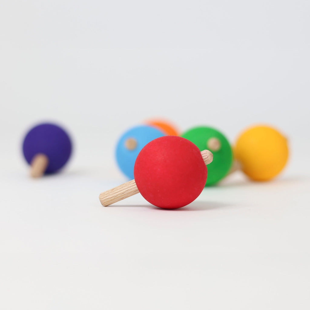 Grimms Set of 6 Rainbow Spinning Tops - vendor-unknown - Honeybee Toys