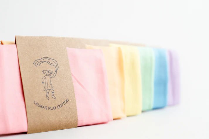 Laura's Play Cotton Set of 6 Pastel Rainbow 50 x 50 cm - vendor-unknown - Honeybee Toys