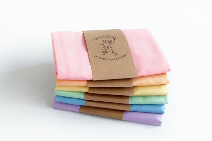 Laura's Play Cotton Set of 6 Pastel Rainbow 50 x 50 cm - vendor-unknown - Honeybee Toys