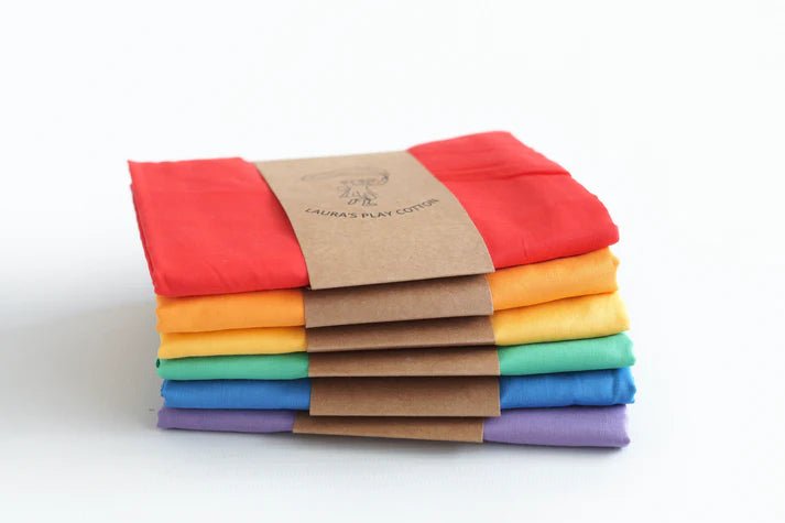 Laura's Play Cotton Set of 6 Rainbow 90 x 90 cm - vendor-unknown - Honeybee Toys