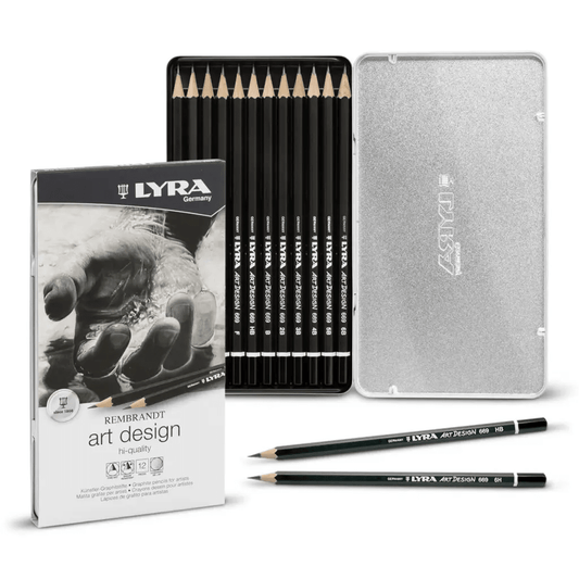 Lyra Art Design Set of 12 Graphite Pencils 6B-4H in Tin - vendor-unknown - Honeybee Toys