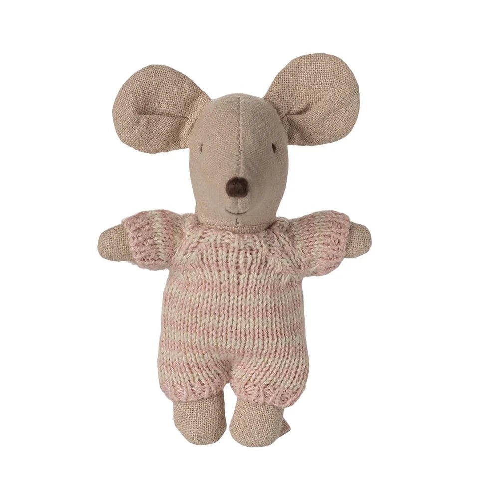 Maileg Baby Mouse in Carry Cot Rose - vendor-unknown - Honeybee Toys