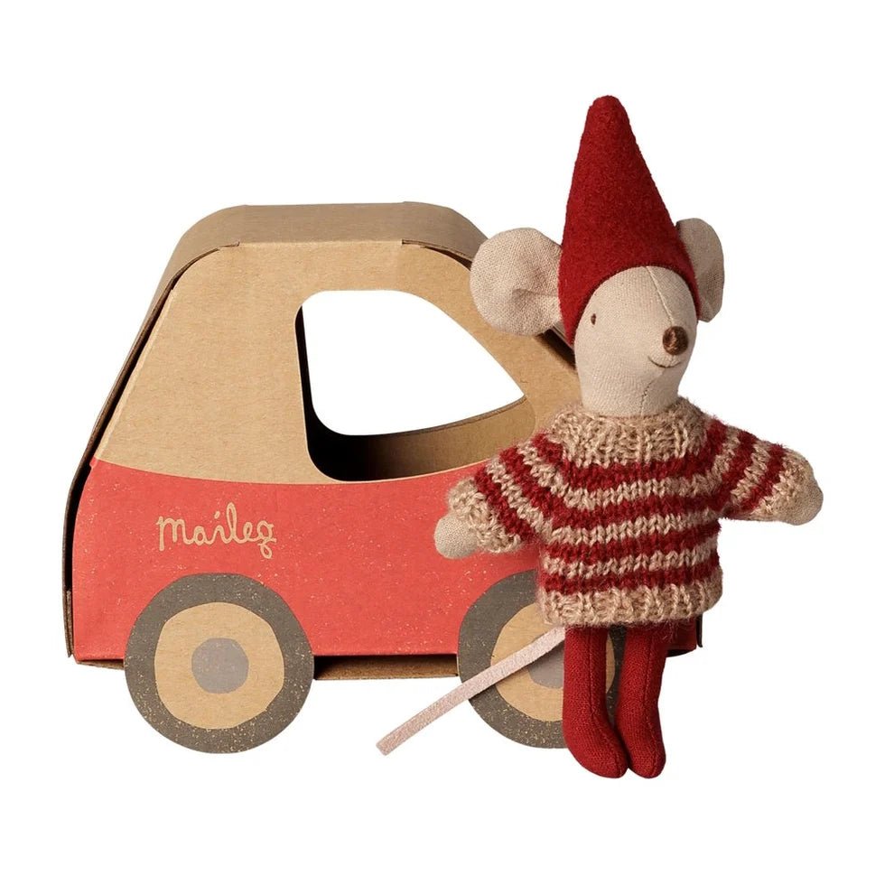 Maileg Christmas Mouse Little Sister in Car - vendor-unknown - Honeybee Toys