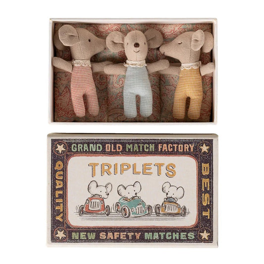 Maileg Triplets Baby Mice in Matchbox Checker - vendor-unknown - Honeybee Toys