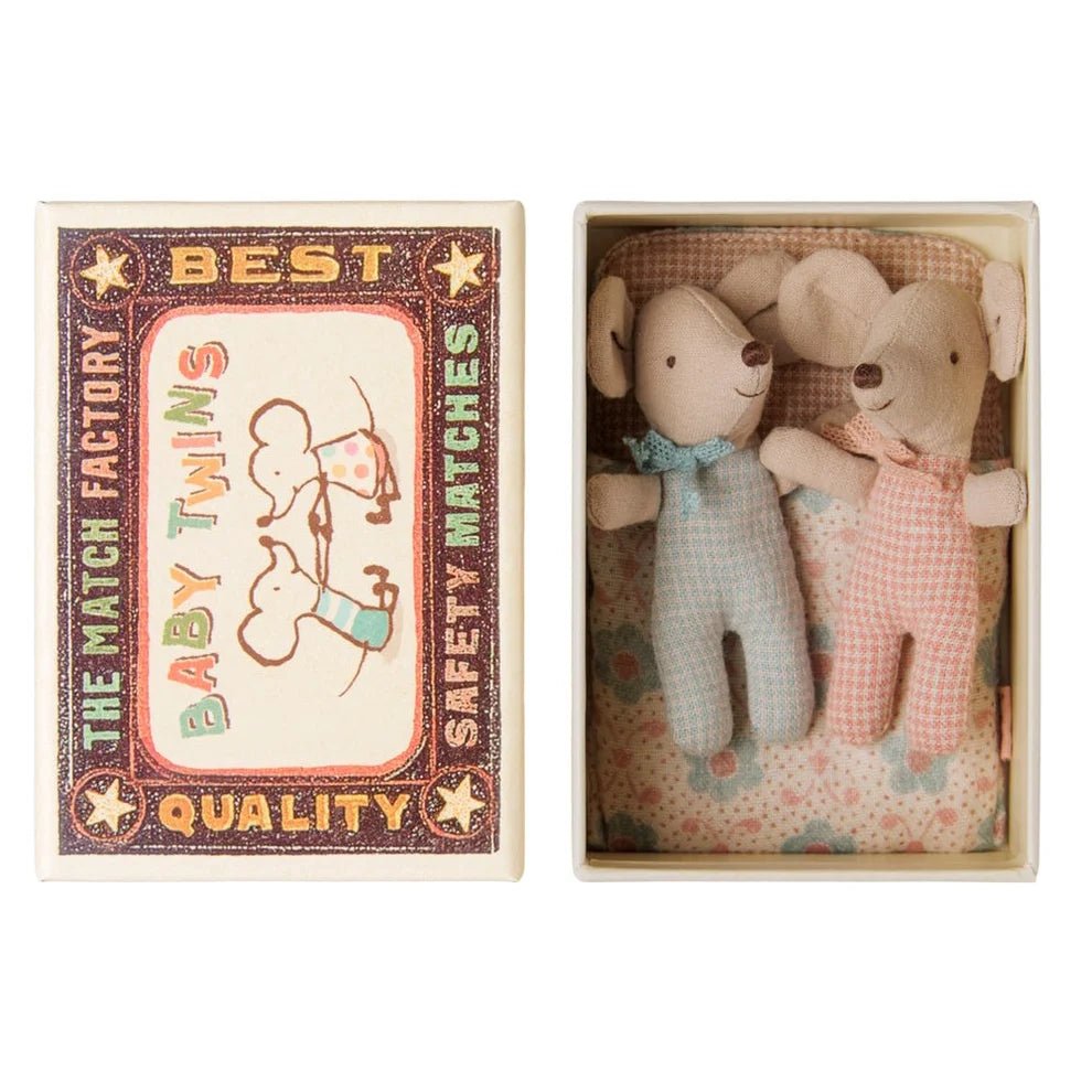 Maileg Twins Baby Mice in Matchbox Checker - vendor-unknown - Honeybee Toys