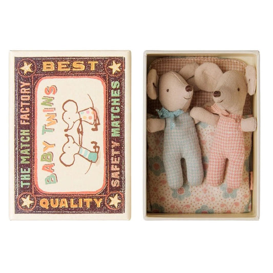 Maileg Twins Baby Mice in Matchbox Checker - vendor-unknown - Honeybee Toys
