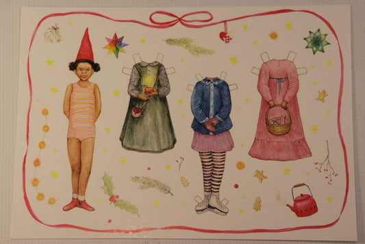 Postcard A5 by Mhairi Hellbrandt Paper Doll Girl Brunette - vendor-unknown - Honeybee Toys