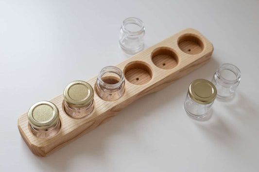 Sedulus Artisan Wooden Paint Jar Holder 6 holes with Glass Jars - vendor-unknown - Honeybee Toys