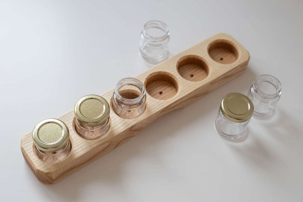 Sedulus Artisan Wooden Paint Jar Holder 6 holes with Glass Jars - vendor-unknown - Honeybee Toys