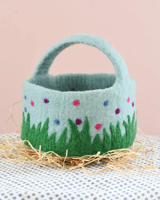 Tara Treasures Felt Blue Easter Basket with Dots - vendor-unknown - Honeybee Toys