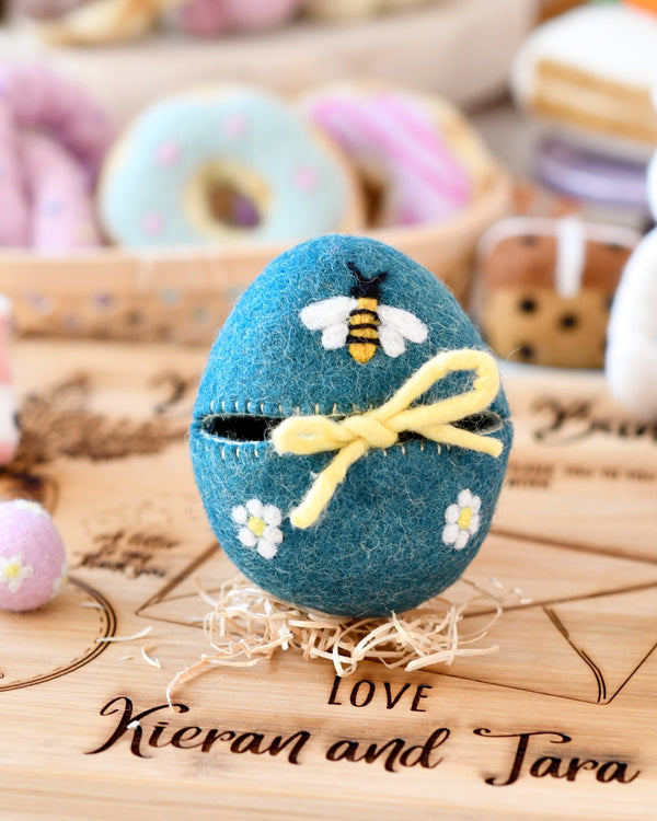 Tara Treasures Felt Egg Cover-Blue with Bee Motif