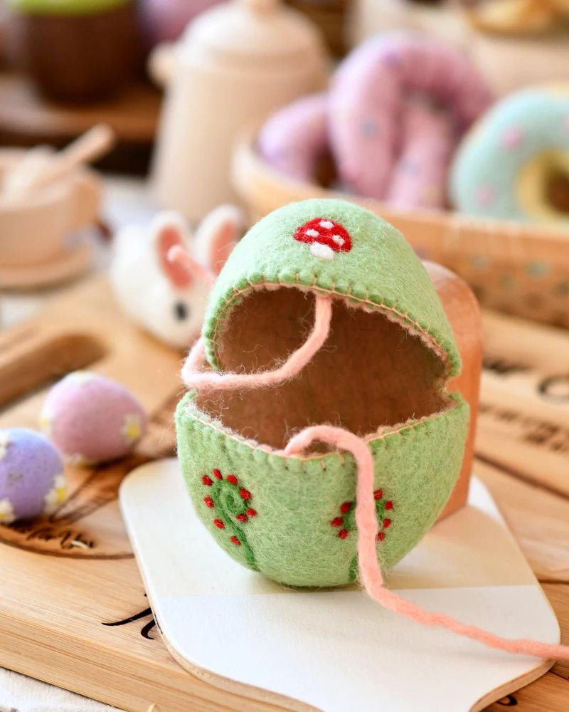 Tara Treasures Felt Egg Cover Green with Mushroom - vendor-unknown - Honeybee Toys