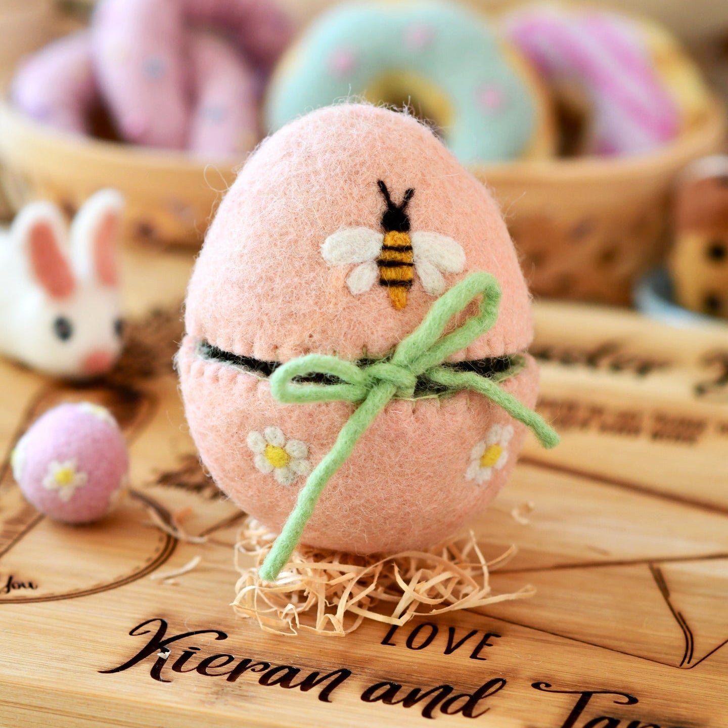 Tara Treasures Felt Egg Cover-Peach with Bee Motif - vendor-unknown - Honeybee Toys