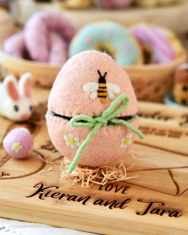Tara Treasures Felt Egg Cover-Peach with Bee Motif
