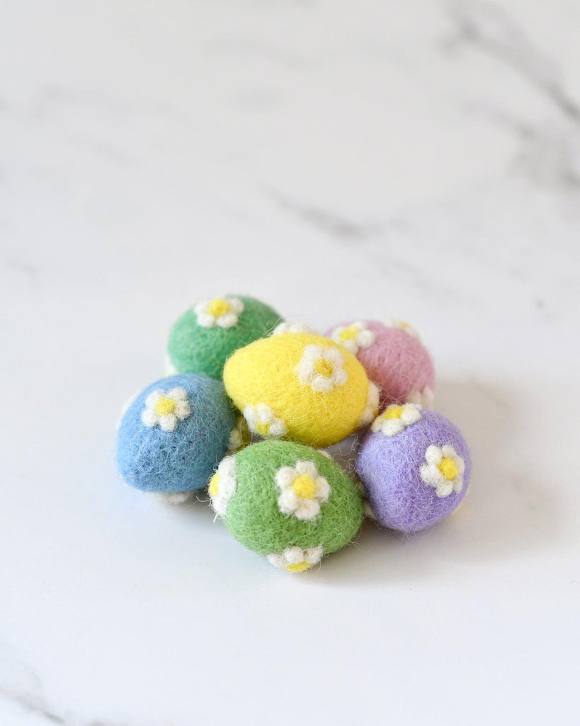 Tara Treasures Felt Pastel Eggs with Flowers (set of 6) - vendor-unknown - Honeybee Toys
