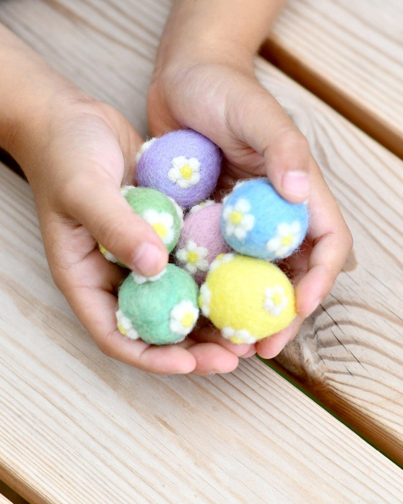Tara Treasures Felt Pastel Eggs with Flowers (set of 6) - vendor-unknown - Honeybee Toys