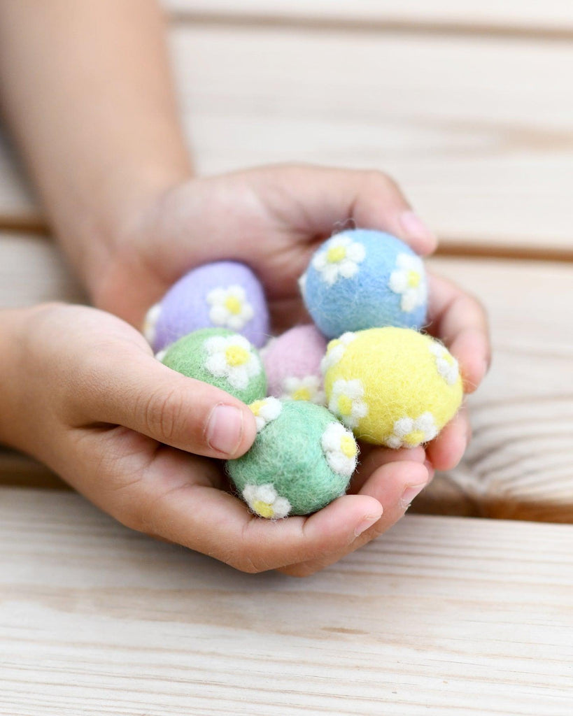 Tara Treasures Felt Pastel Eggs with Flowers (set of 6) - vendor-unknown - Honeybee Toys
