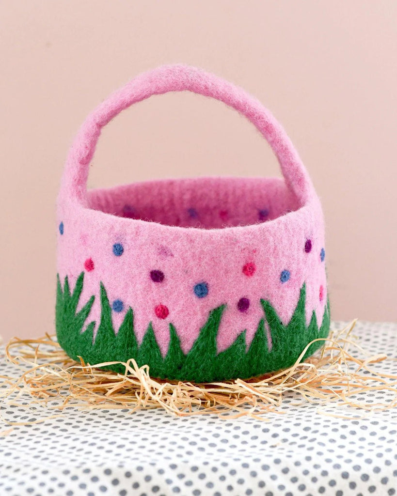 Tara Treasures Felt Pink Easter Basket with Dots - vendor-unknown - Honeybee Toys