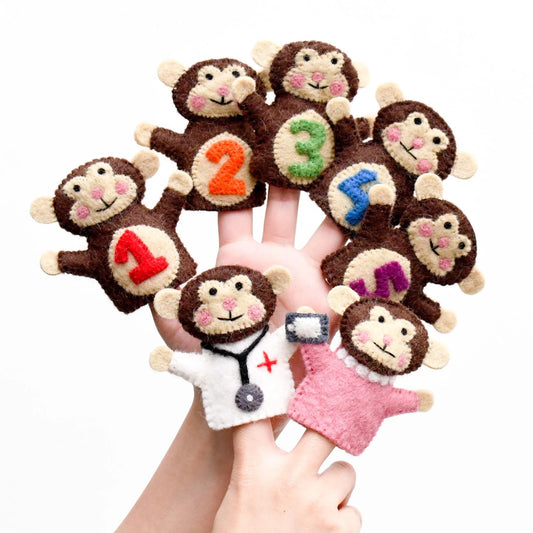 Tara Treasures Finger Puppets Five Monkeys - vendor-unknown - Honeybee Toys