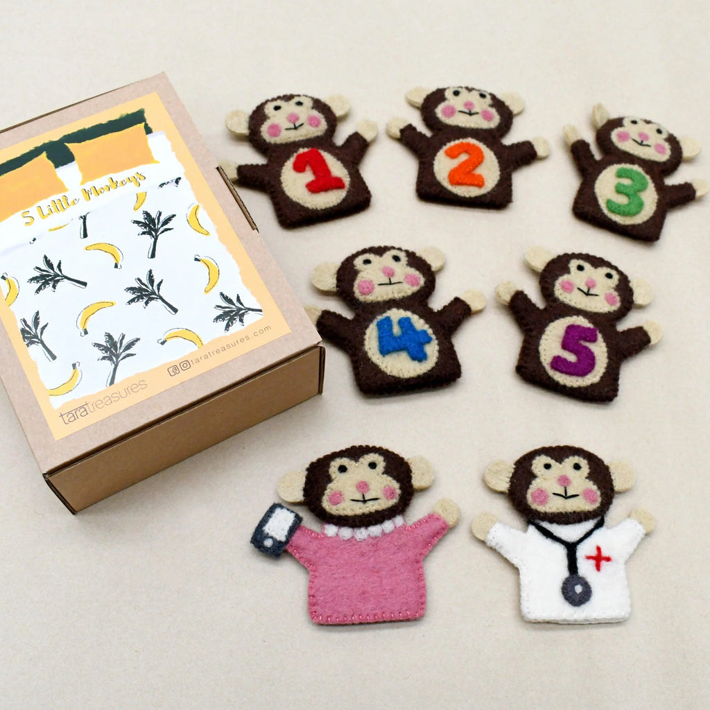 Tara Treasures Finger Puppets Five Monkeys - vendor-unknown - Honeybee Toys