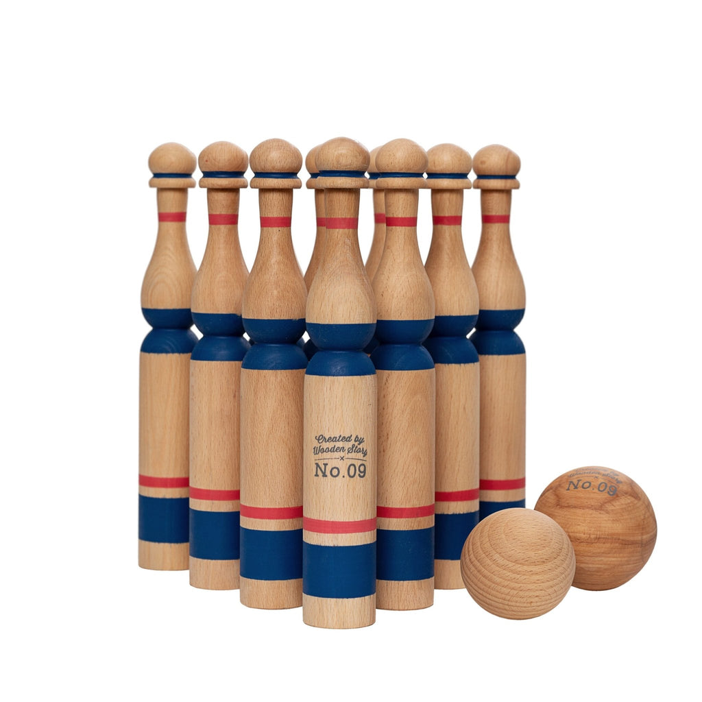 Wooden Story Blue Bowling Set - vendor-unknown - Honeybee Toys