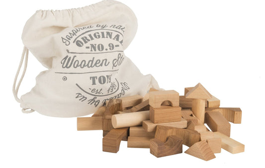 Wooden Story Natural Blocks in Sack 100 pcs - vendor-unknown - Honeybee Toys