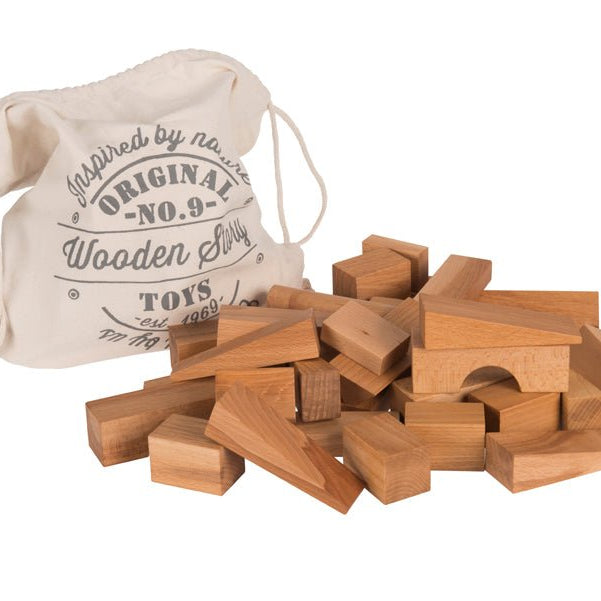 Wooden Story Natural Blocks in Sack XL 50 pieces - vendor-unknown - Honeybee Toys