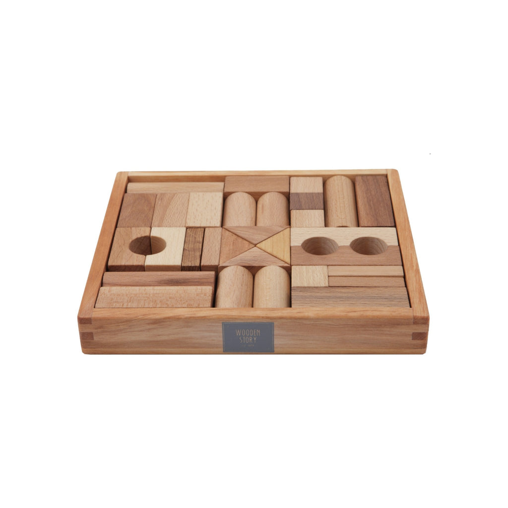 Wooden Story Natural Blocks in Tray 30 pieces - vendor-unknown - Honeybee Toys