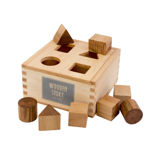 Wooden Story Natural Shape Sorter Box - vendor-unknown - Honeybee Toys