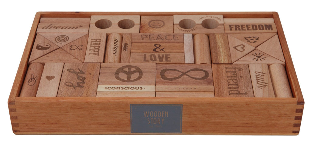 Wooden Story Peace and Love Blocks XL 72 pieces - vendor-unknown - Honeybee Toys