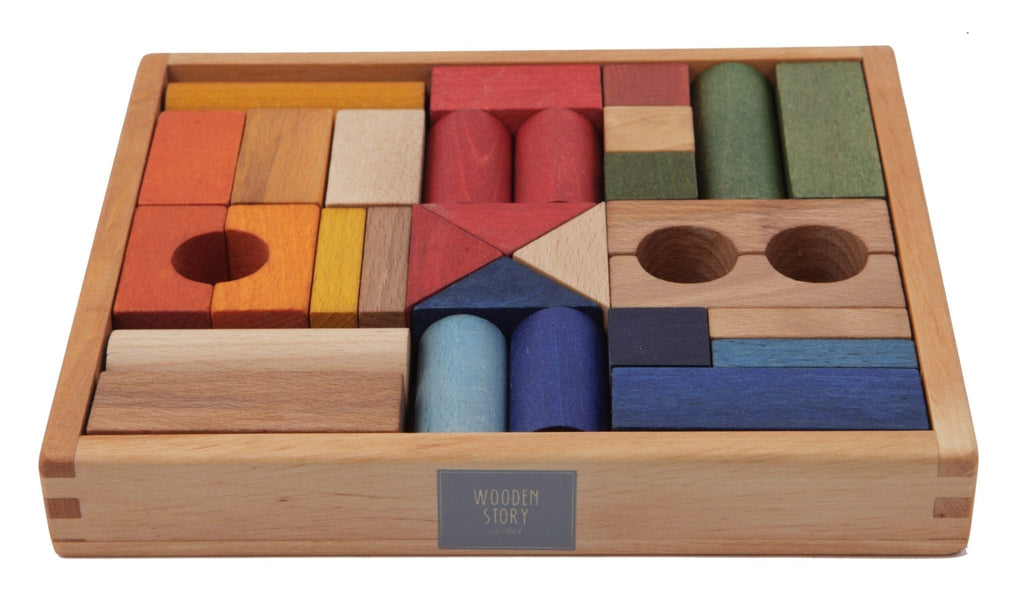Wooden Story Rainbow Blocks in Tray 30 pieces - vendor-unknown - Honeybee Toys