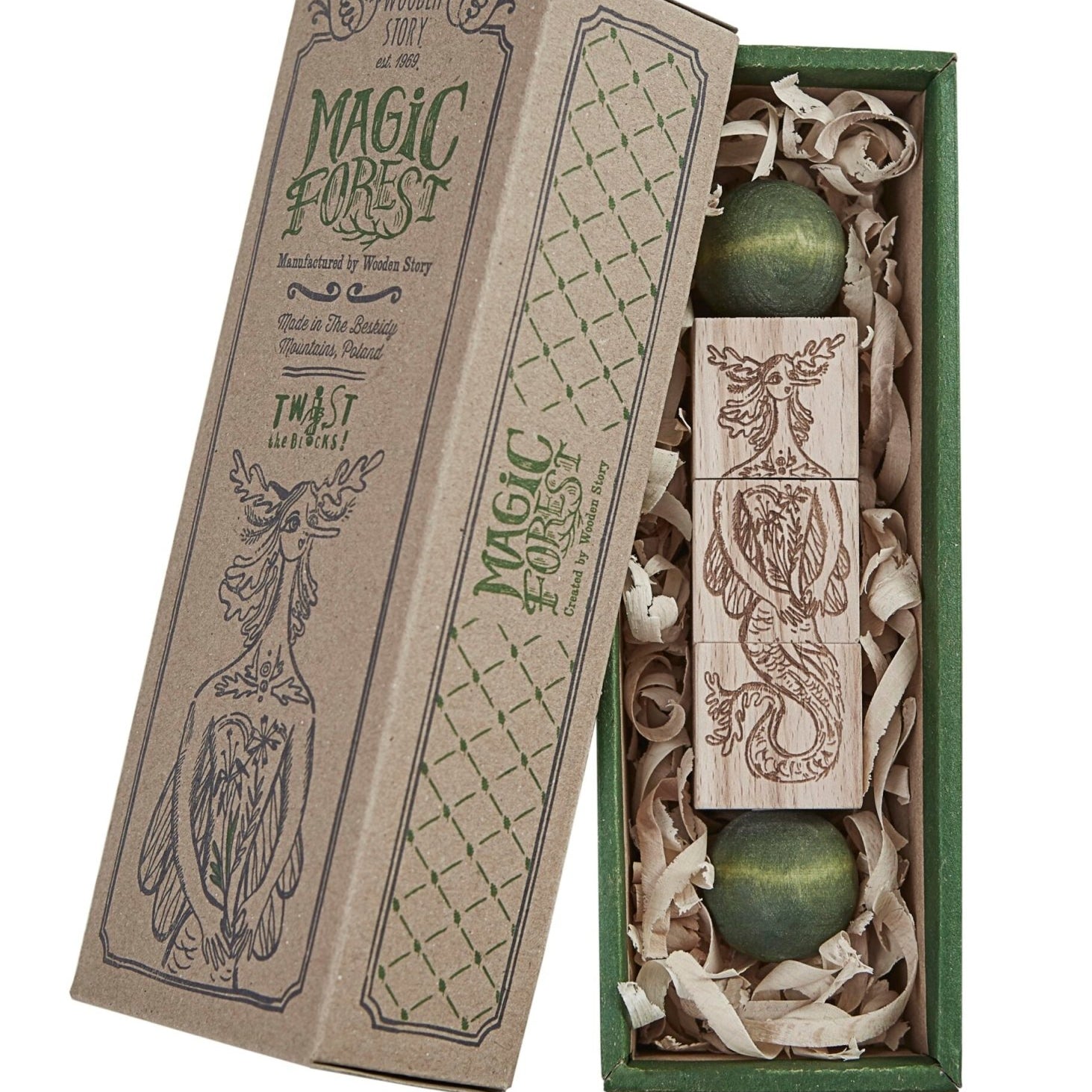 Wooden Story Twist the Blocks Magic Forest Green - vendor-unknown - Honeybee Toys